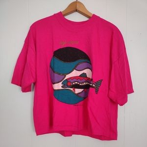 Test Print Vtg Crop Top Tee T-shirt Magenta Deadstock Abstract High Sierra 90s